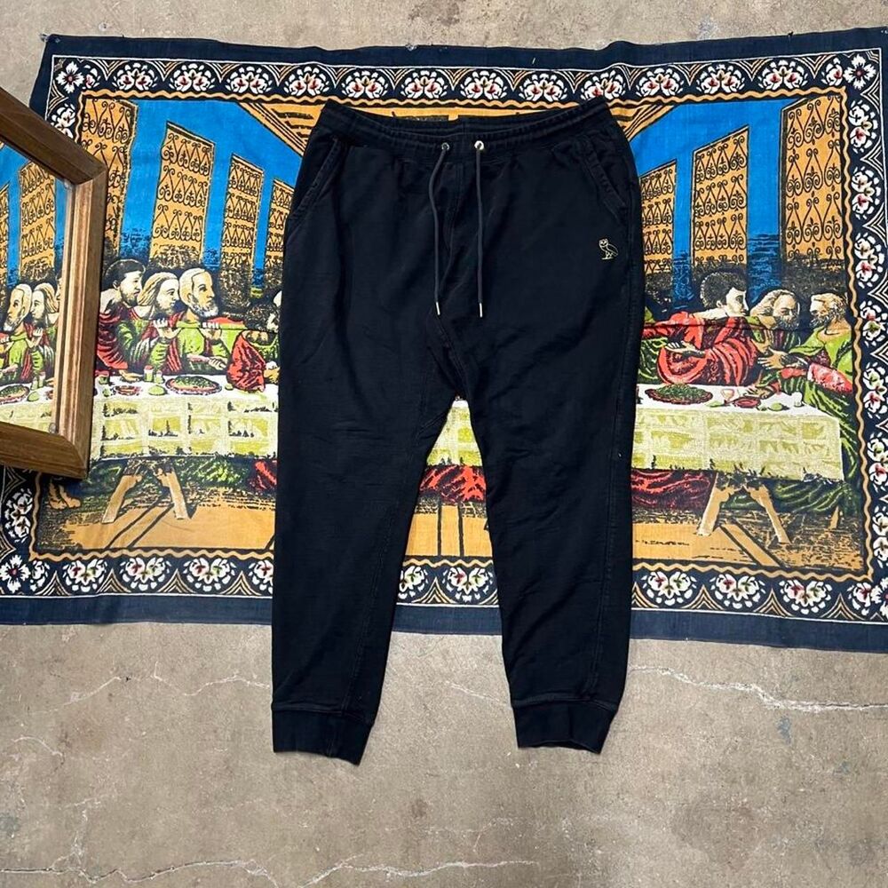 Black OVO sweatpants cuffed joggers Size XL drake owl octobers very own gold